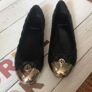 Tory Burch black and gold flats